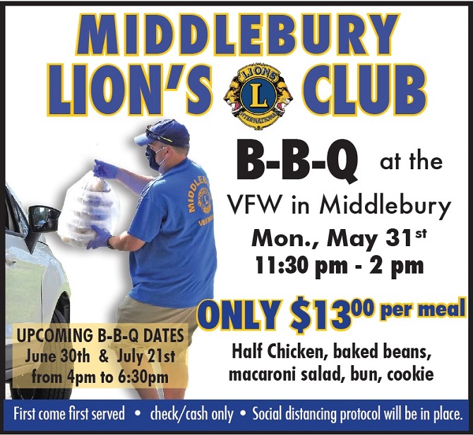 Middlebury Lions Club Chicken BBQ - Memorial Day edition